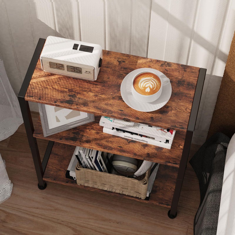 Vantimo 3-Tier Side Table, Small End Table, Sofa Side Table for Narrow Spaces, Slim End Table, Nightstand Table, for Living Room Bedroom Office, Rustic Brown - Image 5