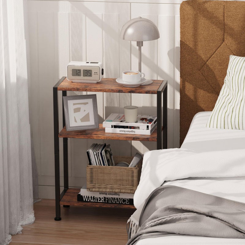 Vantimo 3-Tier Side Table, Small End Table, Sofa Side Table for Narrow Spaces, Slim End Table, Nightstand Table, for Living Room Bedroom Office, Rustic Brown - Image 3