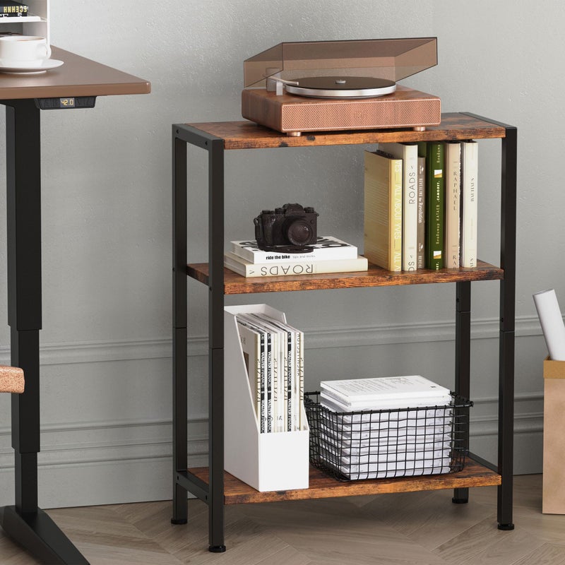 Vantimo 3-Tier Side Table, Small End Table, Sofa Side Table for Narrow Spaces, Slim End Table, Nightstand Table, for Living Room Bedroom Office, Rustic Brown - Image 4