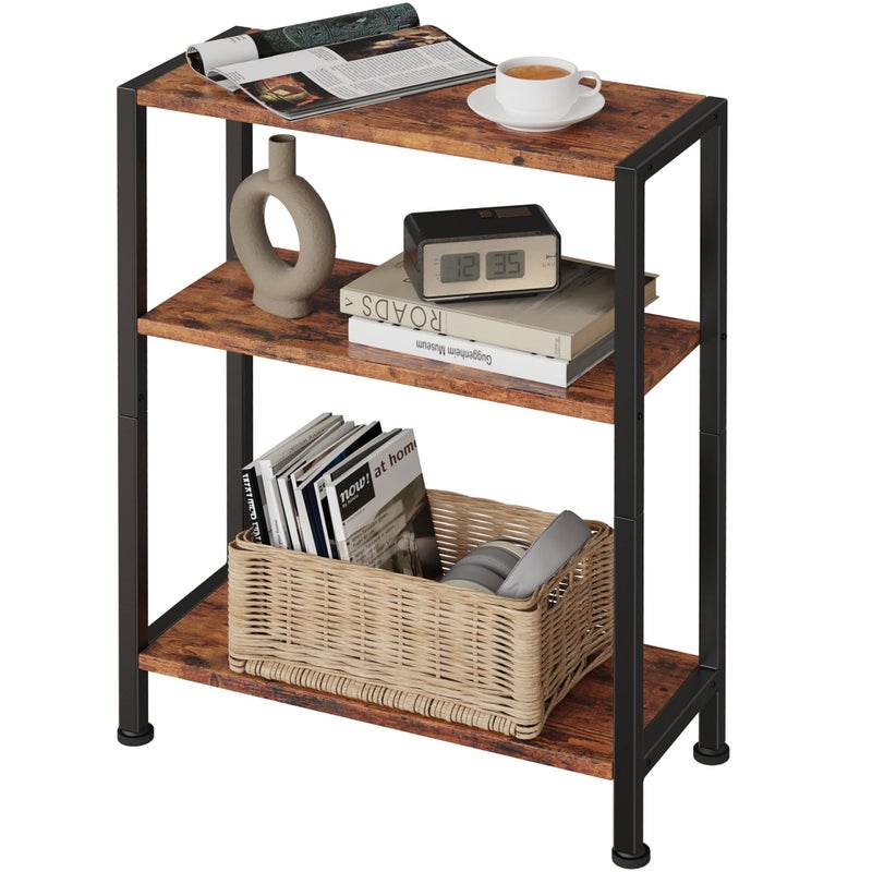 Vantimo 3-Tier Side Table, Small End Table, Sofa Side Table for Narrow Spaces, Slim End Table, Nightstand Table, for Living Room Bedroom Office, Rustic Brown - Image 1