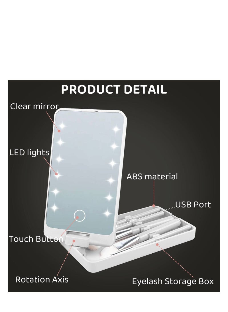SYOSI - Vanity Mirror with Light Portable Dressing Table Makeup Mirror with 12 LED Lights 5Pcs Brush 360°Adjustable Touch Screen Lighted Desk Mirror 1000 mAh USB Rechargeable Small Shaving Compact Mirror - Image 1