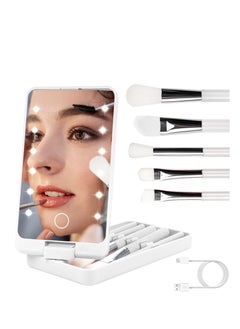 Vanity Mirror with Light Portable Dressing Table Makeup Mirror with 12 LED Lights 5Pcs Brush 360°Adjustable Touch Screen Lighted Desk Mirror 1000 mAh USB Rechargeable Small Shaving Compact Mirror