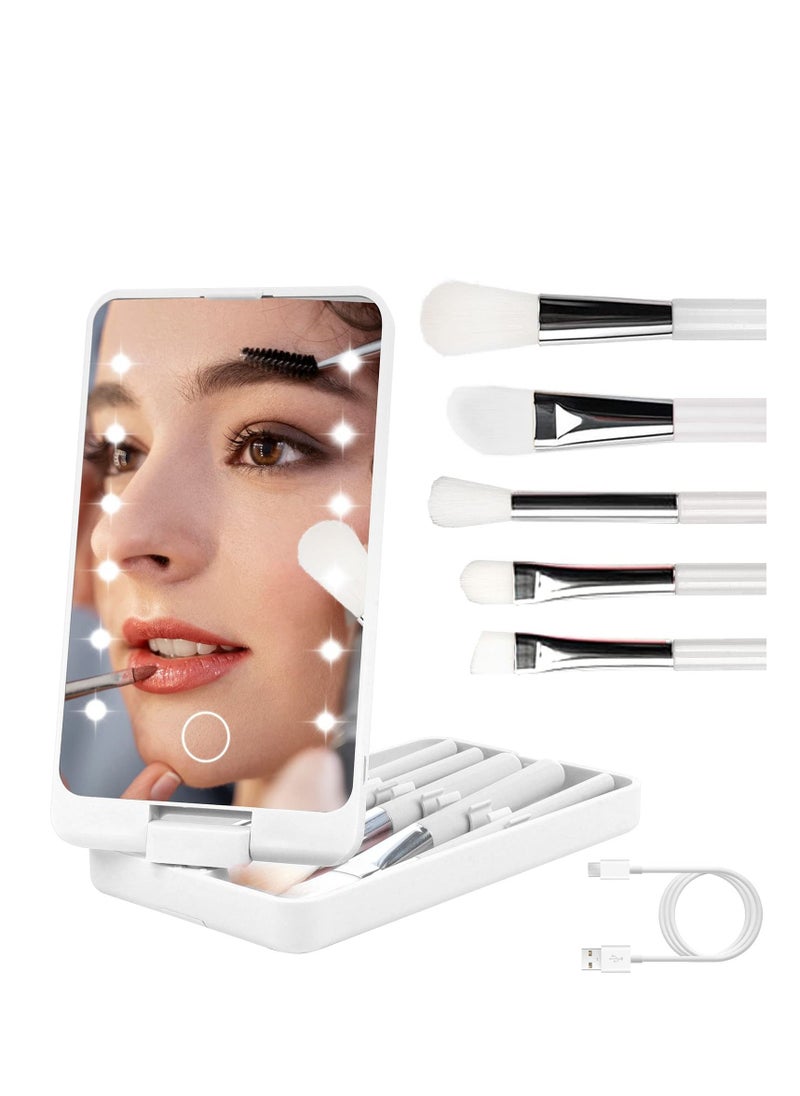 SYOSI - Vanity Mirror with Light Portable Dressing Table Makeup Mirror with 12 LED Lights 5Pcs Brush 360°Adjustable Touch Screen Lighted Desk Mirror 1000 mAh USB Rechargeable Small Shaving Compact Mirror - Image 1