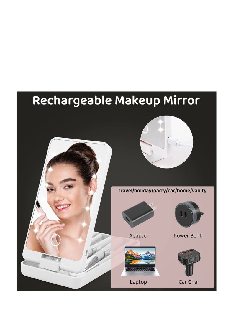 SYOSI - Vanity Mirror with Light Portable Dressing Table Makeup Mirror with 12 LED Lights 5Pcs Brush 360°Adjustable Touch Screen Lighted Desk Mirror 1000 mAh USB Rechargeable Small Shaving Compact Mirror - Image 1