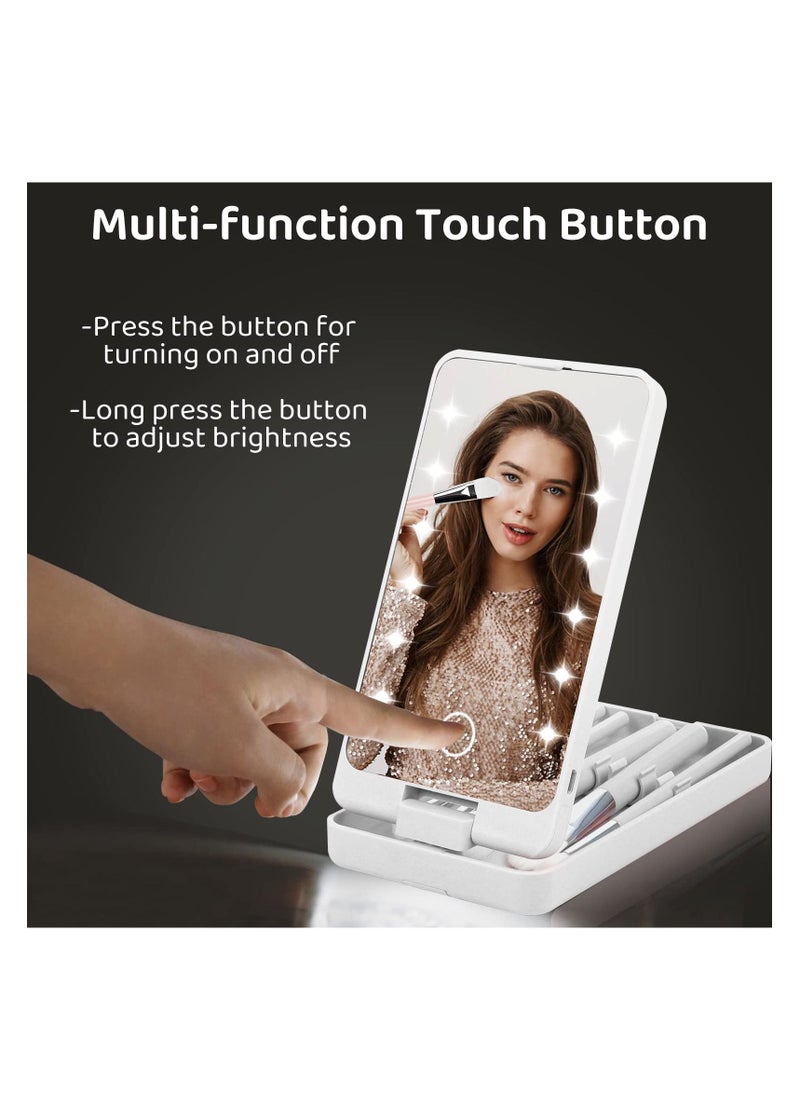 SYOSI - Vanity Mirror with Light Portable Dressing Table Makeup Mirror with 12 LED Lights 5Pcs Brush 360°Adjustable Touch Screen Lighted Desk Mirror 1000 mAh USB Rechargeable Small Shaving Compact Mirror - Image 1