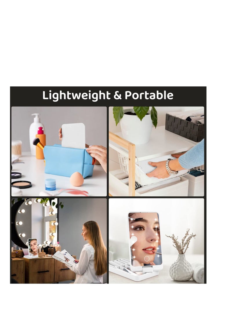 SYOSI - Vanity Mirror with Light Portable Dressing Table Makeup Mirror with 12 LED Lights 5Pcs Brush 360°Adjustable Touch Screen Lighted Desk Mirror 1000 mAh USB Rechargeable Small Shaving Compact Mirror - Image 1