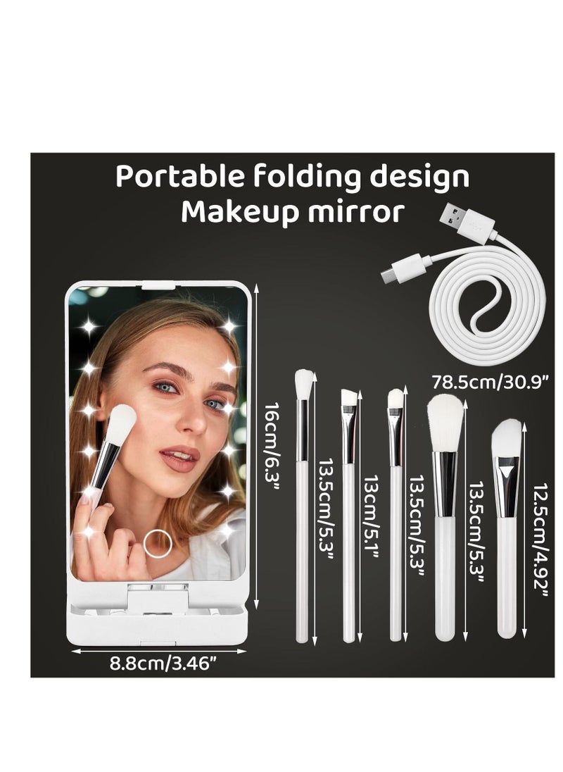 SYOSI - Vanity Mirror with Light Portable Dressing Table Makeup Mirror with 12 LED Lights 5Pcs Brush 360°Adjustable Touch Screen Lighted Desk Mirror 1000 mAh USB Rechargeable Small Shaving Compact Mirror - Image 1