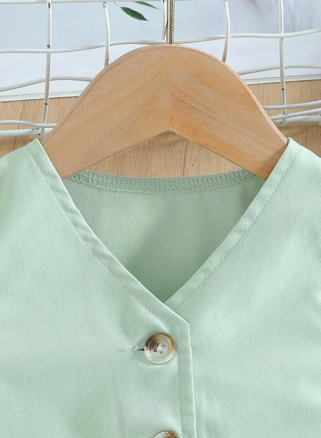 Take Two Take Two Girls Green Button Detail Vest and Wide Leg Pants Set
