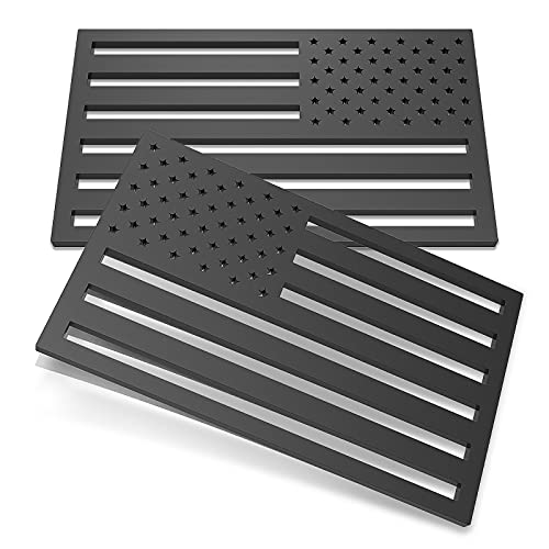 2 Pack 3D American Flag Sticker 4mm Thickness Acrylic CutOut USA Car Military Patriotic Emblem Matte Black Bumper Stickers Decal for Car Truck SUV One Left and One Right
