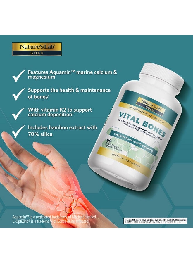 Nature's Lab Gold Vital Bones with Aquamin™ Plant-Based Calcium - 90 Vegetarian Capsules - Image 2
