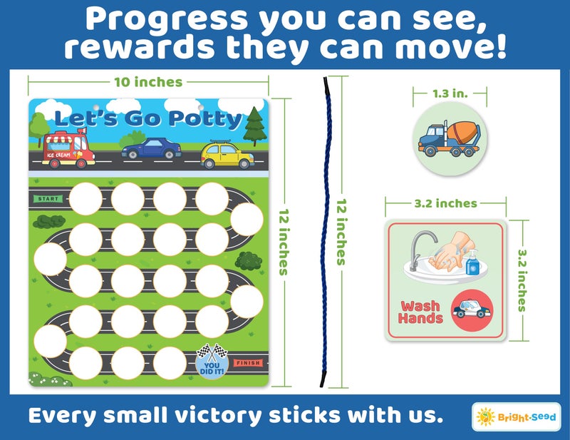 Bright Seed Reusable Magnetic Cars & Trucks Potty Training Chart, Potty Training for Boys, Potty Training Sticker Chart, Potty Training Rewards for Boys, 12x10 Inches Magnetic Chart with 28 Chips - Image 3