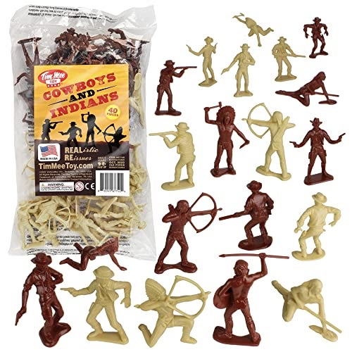 Tim Mee Toy TimMee Cowboys and Indians Plastic Figures  40pc Playset  Made in USA - Image 1
