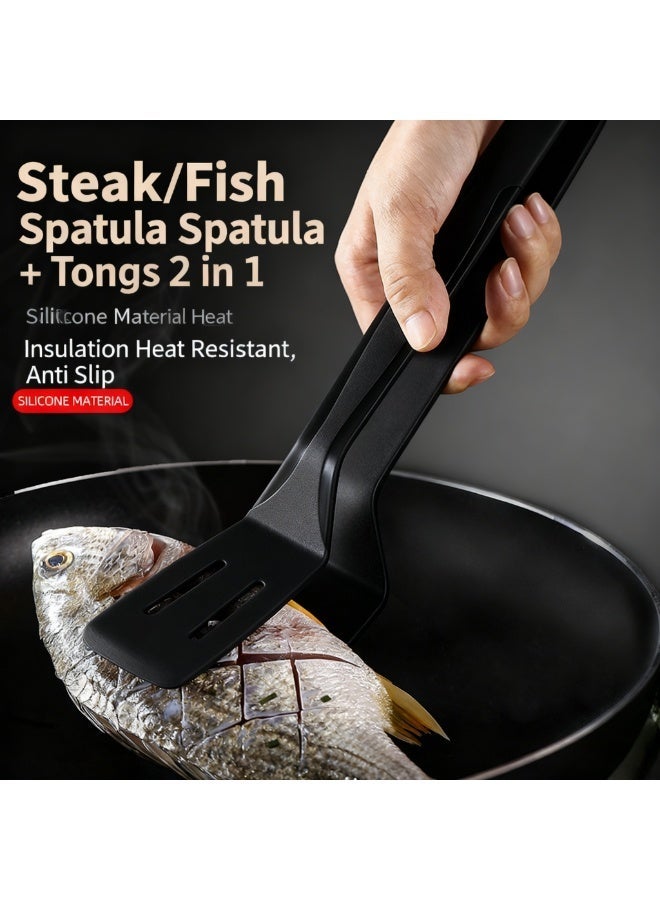 MIXDE Black  Stainless Steel Spatula Tongs , Multipurpose Grill & Kitchen Clip for Steak/Fish/BBQ, Heat-Resistant & Easy to Clean - Image 3