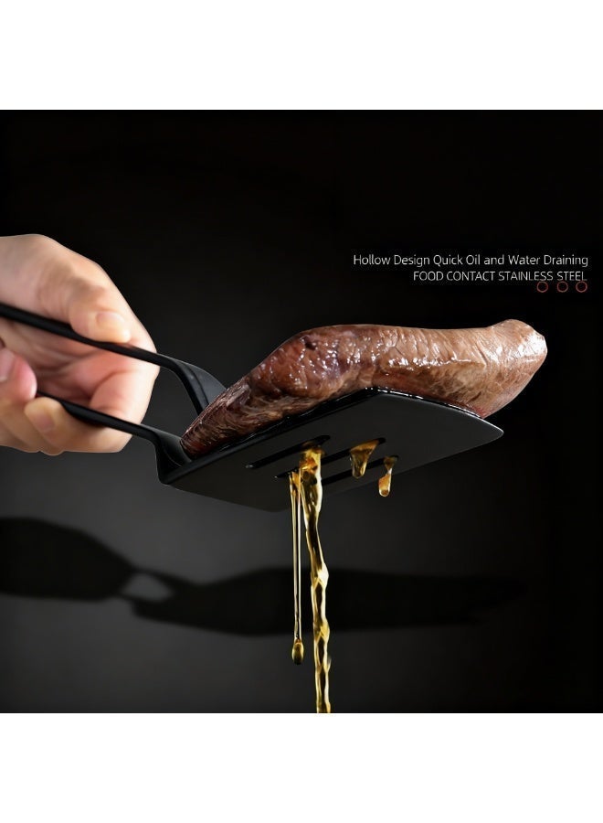 MIXDE Black  Stainless Steel Spatula Tongs , Multipurpose Grill & Kitchen Clip for Steak/Fish/BBQ, Heat-Resistant & Easy to Clean - Image 2