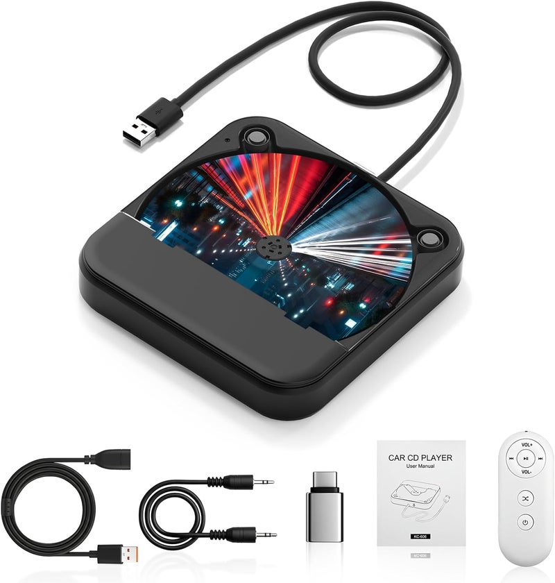 WOOPKER External Portable CD Player for Car, Plug and Play Car CD Player with USB Port AUX Port, Universal USB Player for Vehicle, Laptop, TV, Computer, for Android 4.4 and Above Navigation - Image 1