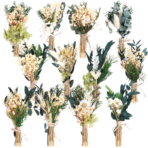 Layhit 12 Pack Boho Dried Flower Bouquet Mini Wedding Handmade Dry Flowers Decor for Vase Crafts DIY Photo Boutonniere for Men Floral Plant for Bridesmaid Gift Birthday Decor - Image 1