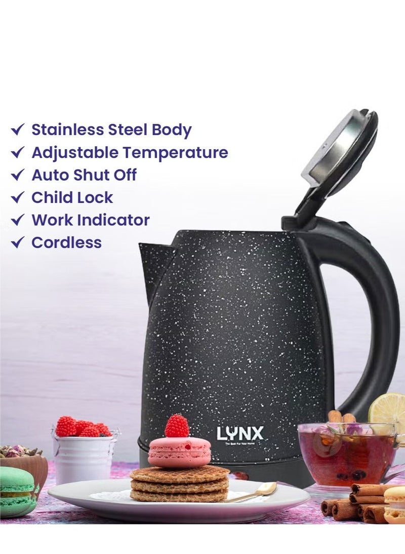 Lynx 1.8L Electric Kettle 1500W | Stainless Steel, Concealed Heating Element, Auto Shut-Off, Boil-Dry Protection & 360° Swivel Base | KT-2104 Black - Image 3