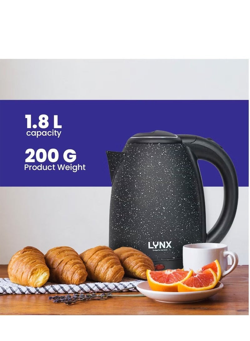 Lynx 1.8L Electric Kettle 1500W | Stainless Steel, Concealed Heating Element, Auto Shut-Off, Boil-Dry Protection & 360° Swivel Base | KT-2104 Black - Image 4