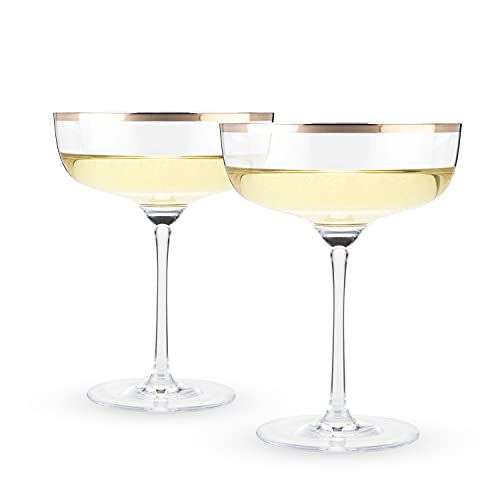 Twine Copper Rimmed Crystal Coupe Cocktail Glasses, Perfect for Martini, Champagne, Cosmopolitan, Manhattan, Home Bar Accessories, 10 oz, Set of 2 - Image 1