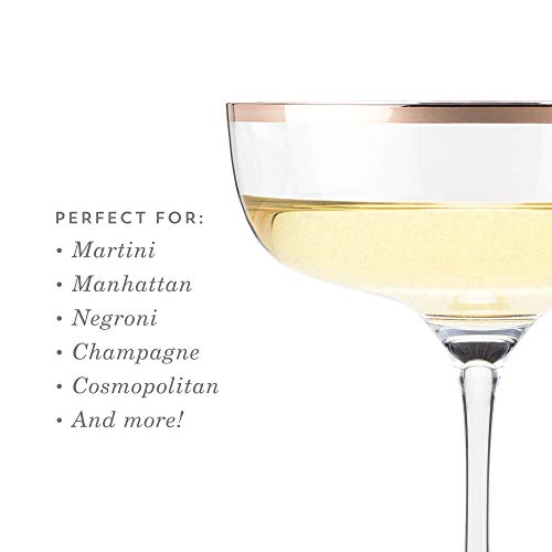 Twine Copper Rimmed Crystal Coupe Cocktail Glasses, Perfect for Martini, Champagne, Cosmopolitan, Manhattan, Home Bar Accessories, 10 oz, Set of 2 - Image 5