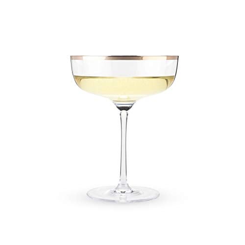 Twine Copper Rimmed Crystal Coupe Cocktail Glasses, Perfect for Martini, Champagne, Cosmopolitan, Manhattan, Home Bar Accessories, 10 oz, Set of 2 - Image 4