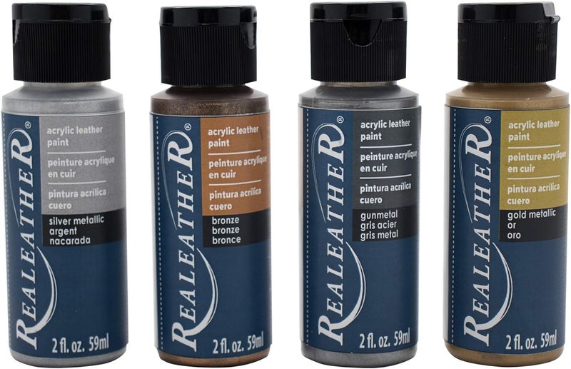 Realeather Leather Acrylic Paints Metallics 2 oz 4 Piece - Image 1