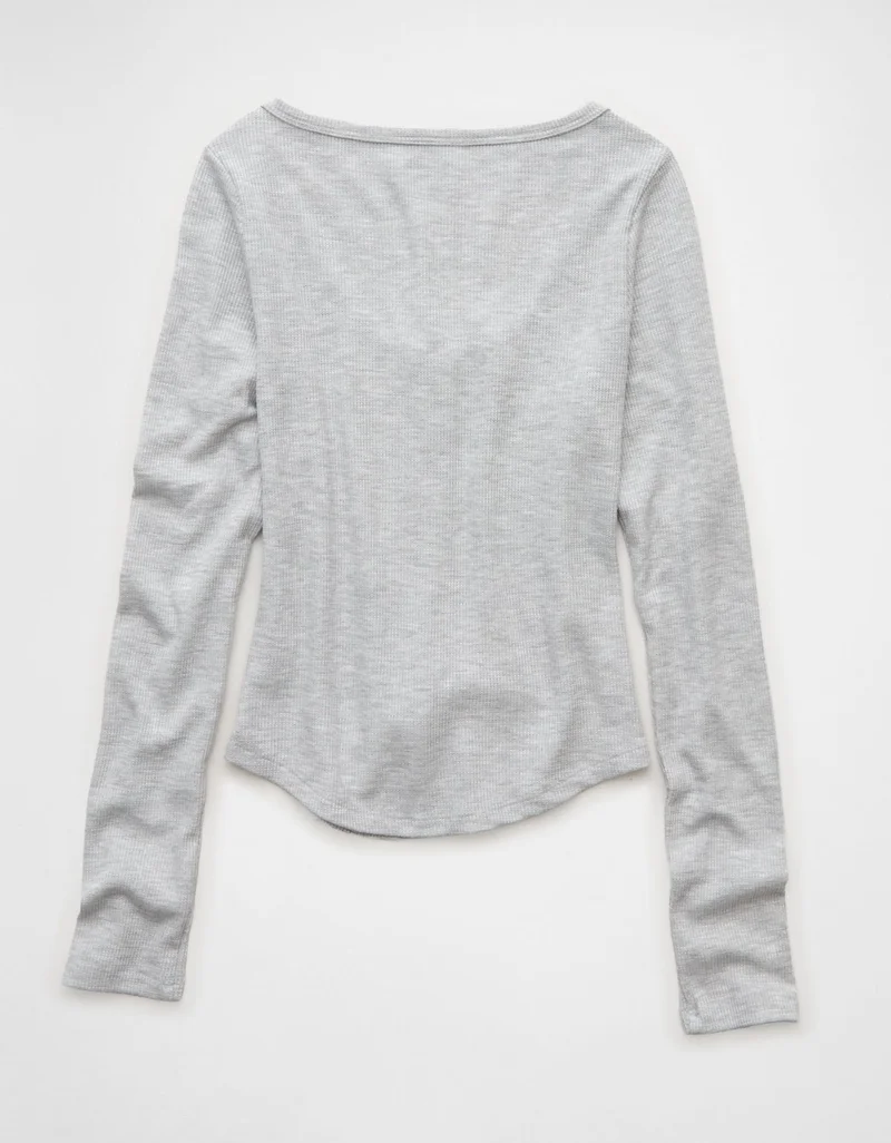 American Eagle AE Waffle Long Sleeve Button-Up Tee