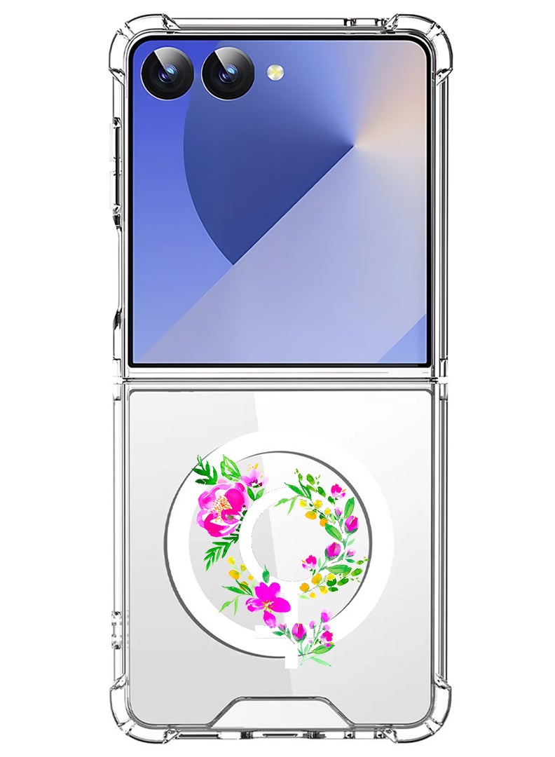 Theodor Magnetic Case for Samsung Galaxy Z Flip 7 Compatible with MagSafe Wireless Charging, Shockproof Phone Bumper Cover womens day floral - White - Image 1