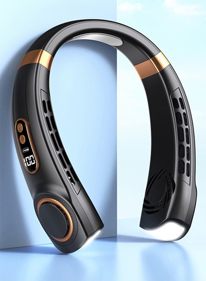 عام مكيف هواء مروحة مصباح LED مع أطباق التبريد ، 5 سرعات تهب الهواء البارد قابل للتعديل ، بطارية محمولة 4000 مللي أمبير في الساعة معجبة شخصية قابلة لإعادة الشحن للنساء ، والسفر في التخييم ، والخارجية ، والأسود - Image 1