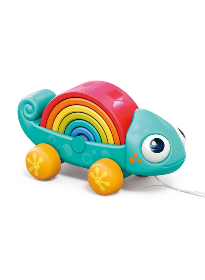 هولا Hola Rainbow Chameleon Pull Along Toy | Stacking Arches for Toddlers 18+ Months | Educational Color & Shape Recognition - Image 1