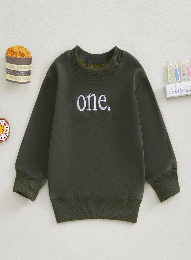 Thilsidee Toddler Baby Boy Girl One/Two Years Birthday Outfit Long Sleeve Embroidery Sweatshirt Shirt Crewneck Pullover Tops (US, Age, 12 Months, 18 Months, A-Green One) - Image 2