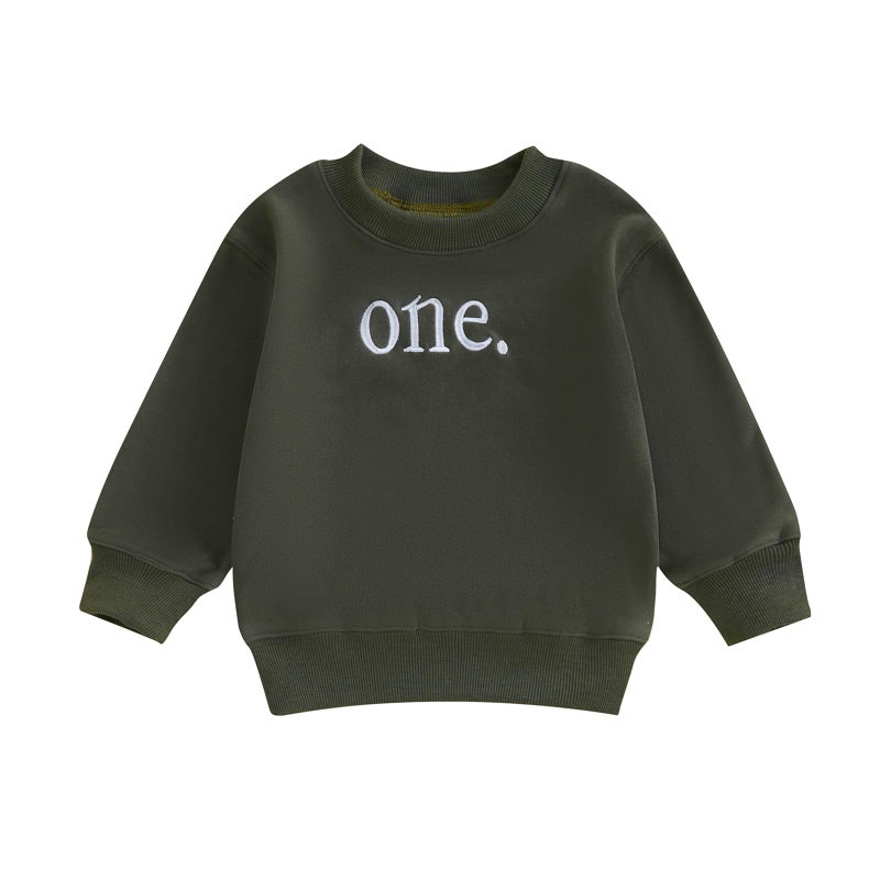 Thilsidee Toddler Baby Boy Girl One/Two Years Birthday Outfit Long Sleeve Embroidery Sweatshirt Shirt Crewneck Pullover Tops (US, Age, 12 Months, 18 Months, A-Green One) - Image 1