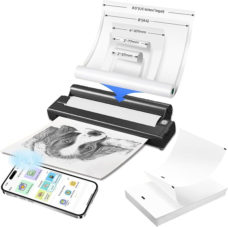 Asixxsix Portable Bluetooth Thermal Printer Inkless Mobile Type C Black - Image 1