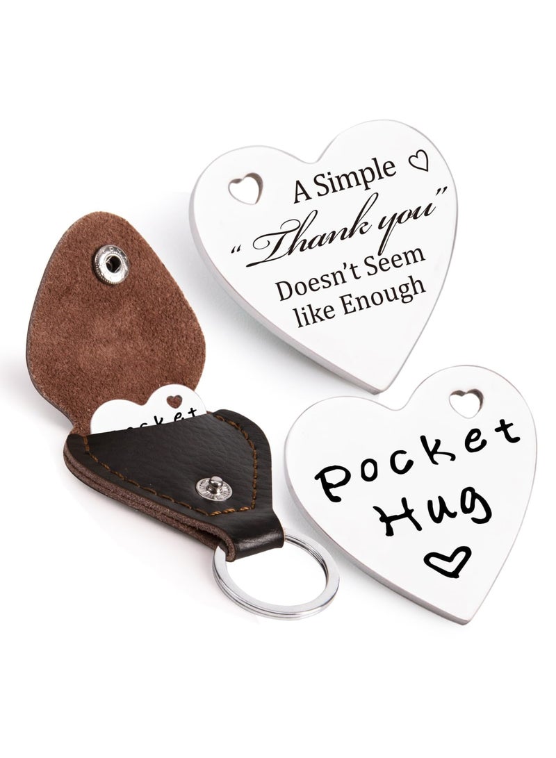 Luckam Pocket Hug Token, Long Distance Gift Keepsake, Double Sided Inspirational Coin with Stainless Steel and PU Leather Keychain, Thoughtful Gift for Lovers Couples Friends Men Women, Silver - Image 1