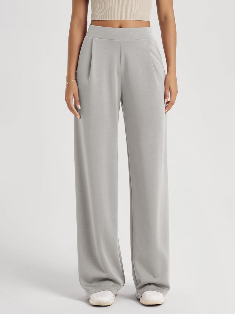 ODODOS Modal Soft Wide Leg Pants for Women High Waist Casual Relaxed Pants with Pockets, 31" Inseam, Light Gray, Small - Image 2