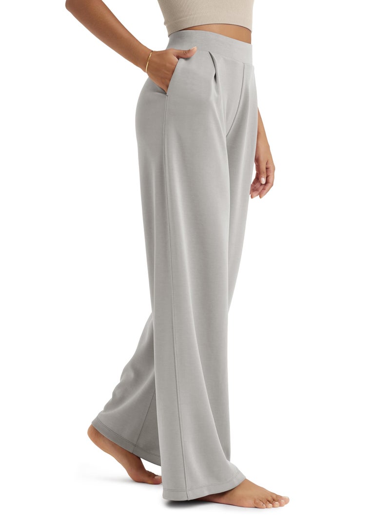ODODOS Modal Soft Wide Leg Pants for Women High Waist Casual Relaxed Pants with Pockets, 31" Inseam, Light Gray, Small - Image 1