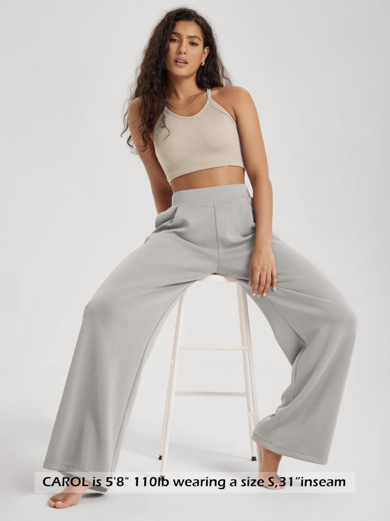 ODODOS Modal Soft Wide Leg Pants for Women High Waist Casual Relaxed Pants with Pockets, 31" Inseam, Light Gray, Small - Image 4