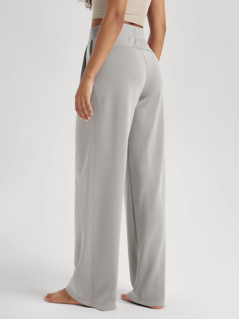 ODODOS Modal Soft Wide Leg Pants for Women High Waist Casual Relaxed Pants with Pockets, 31" Inseam, Light Gray, Small - Image 3