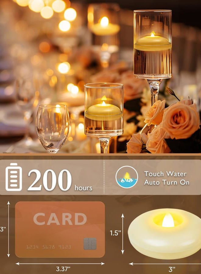 Homemory 12 Pack 3” Flameless Led Floating Candles, 120+ Hour Battery Operated Flickering Waterproof Tealights for Cylinder Vases, Centerpieces at Wedding, Party, Pool, Holiday (Ivory Base) - Image 2