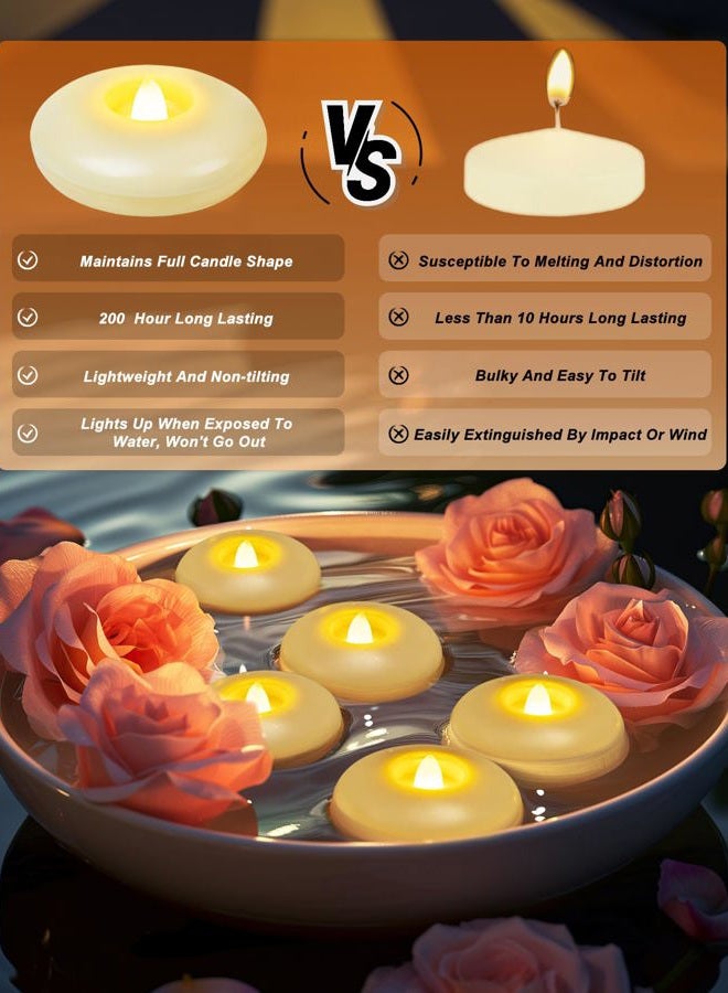 Homemory 12 Pack 3” Flameless Led Floating Candles, 120+ Hour Battery Operated Flickering Waterproof Tealights for Cylinder Vases, Centerpieces at Wedding, Party, Pool, Holiday (Ivory Base) - Image 3