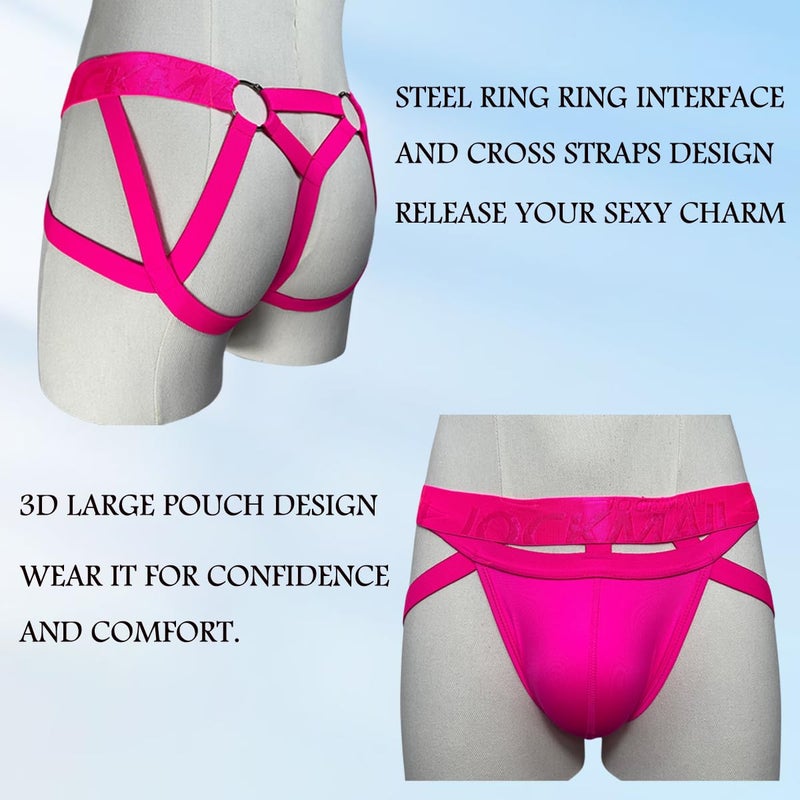 JOCKMAIL Jockstrap for Men Mens Thong Athletic Supporters Jock Strap Male Underwear (M, Rose) - Image 4
