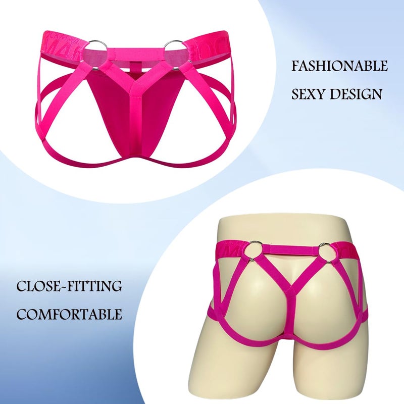 JOCKMAIL Jockstrap for Men Mens Thong Athletic Supporters Jock Strap Male Underwear (M, Rose) - Image 3