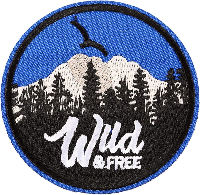 U-Sky Sew or Iron on Embroidered Patches | Mountain Forest Landscape with Wild & Free Text | Outdoor Nature Design | Hikers Campers Nature Lovers | Jackets Backpacks Hats | 2.83x2.83inch 3PCs - Image 2