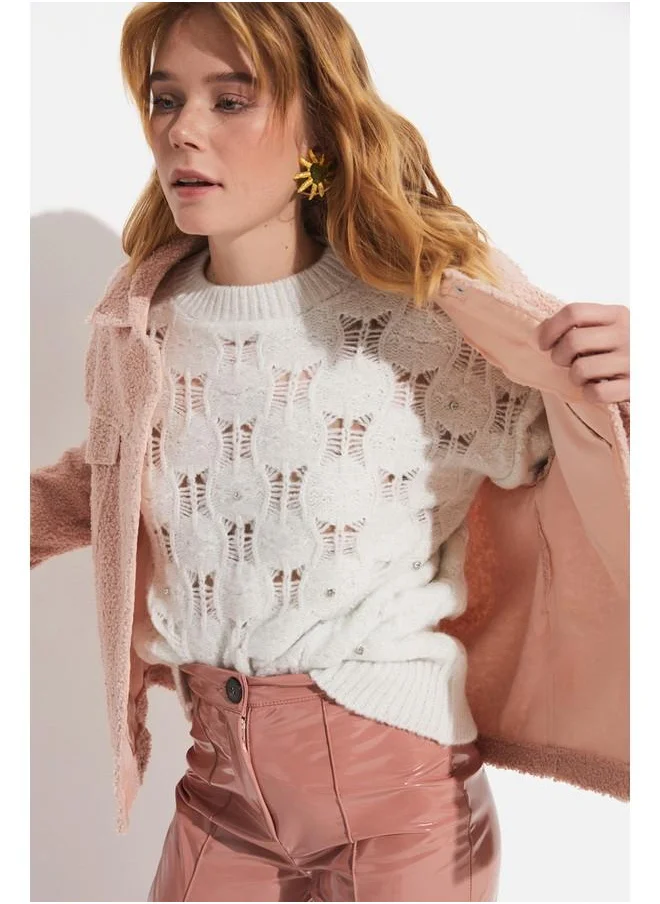 جون June Self Patterned Jacket Powder