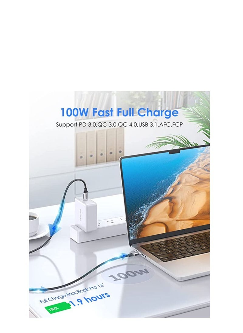 USB C 3.1 Gen 2 Cable 100W Charging  10Gbps Data  4K 60Hz Video Braided Cord Compatible 2020 2016 MacBook Pro New iPad Pro Mac Air Surface (Silver)