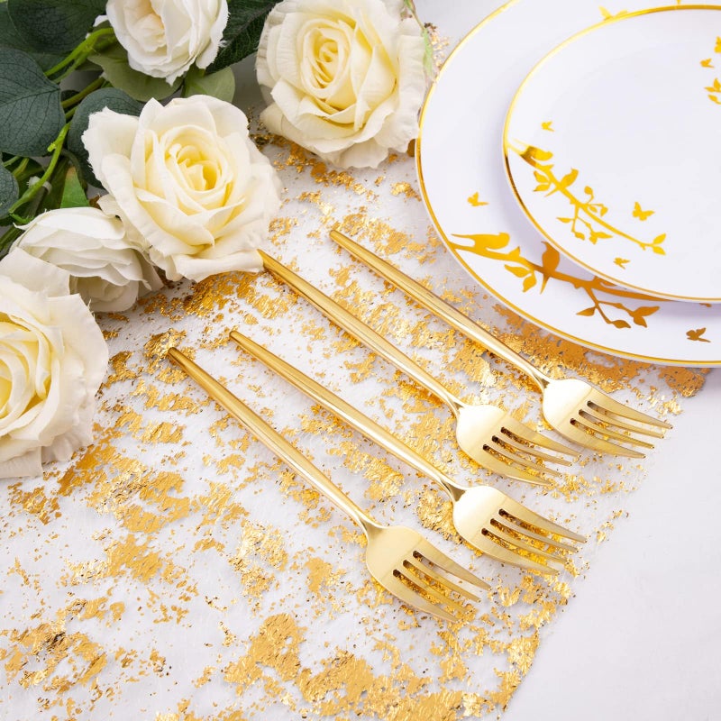 U-QE 180Pcs Gold Plastic Forks - 7.6 Inch Heavy Duty Plastic Forks  Heavyweight Gold Plastic Silverware Perfect For Parties & Weddings and Other Daily Events - Image 5
