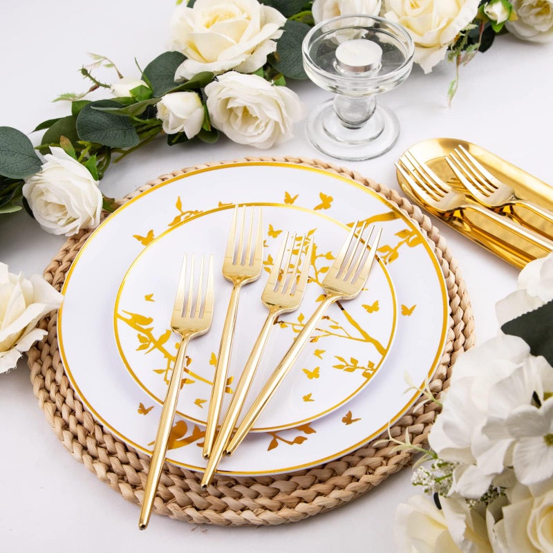 U-QE 180Pcs Gold Plastic Forks - 7.6 Inch Heavy Duty Plastic Forks  Heavyweight Gold Plastic Silverware Perfect For Parties & Weddings and Other Daily Events - Image 4