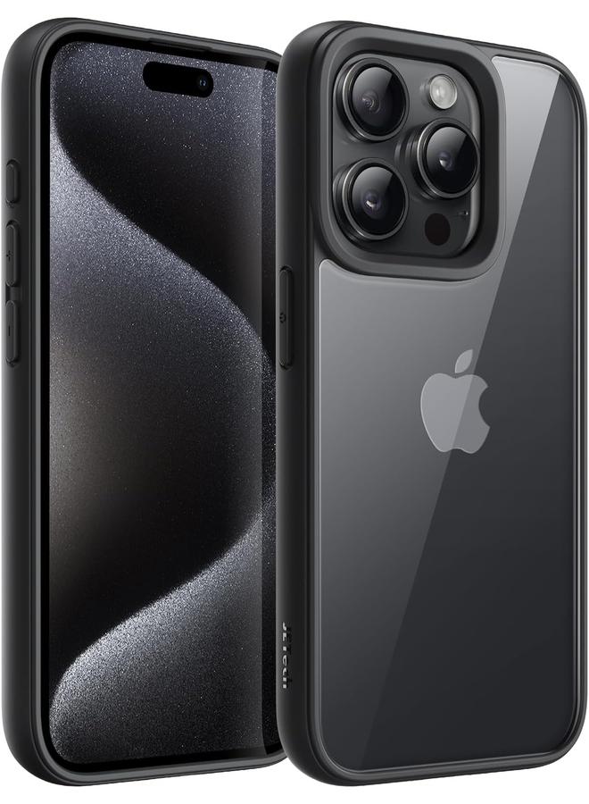 جي تيك جراب لهاتف iPhone 15 Pro Max مقاس 6.7 بوصة، غطاء ممتص للصدمات مقاوم للصدمات بلون سادة غير لامع وإطار من مادة TPU ومضاد للخدش وظهر شفاف من التيتانيوم الأسود - Image 1