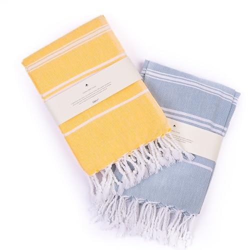HABER Bath Towel Cotton, Ultra Soft & Highly Absorbent, Quick Dry Lightweight Luxury Towel for Bathroom, Spa & Travel (Pack of 2, Large Size 76x 152cm, Summer Friendly, Fast Drying)-Yellow & Sea Glass - Image 1