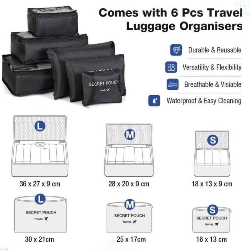 ترافل طقم منظم شنط السفر 6 قطع متعددة الأحجام بخامة وتر بروف ضد الماء، عملي وشيك لتنظيم الملابس والأغراض داخل الحقائب والدولاب - Image 5